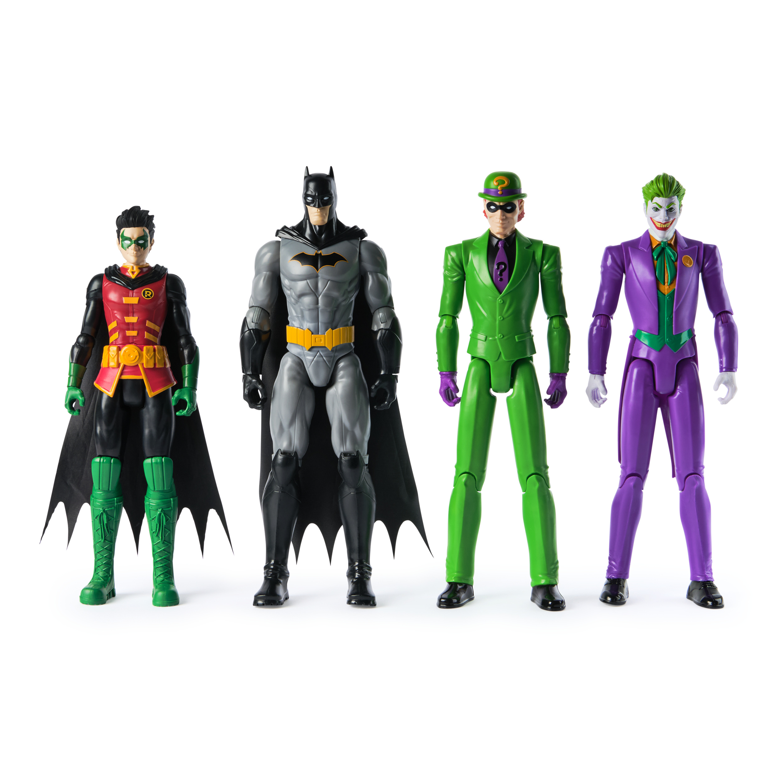 DC Comics, Battle 4-Pack, Batman, Robin, The Joker, Riddler, 12-inch Action Figures, Super Hero Kids Toys for Boys and Girls, Ages 3+ by SPIN MASTER TOYS