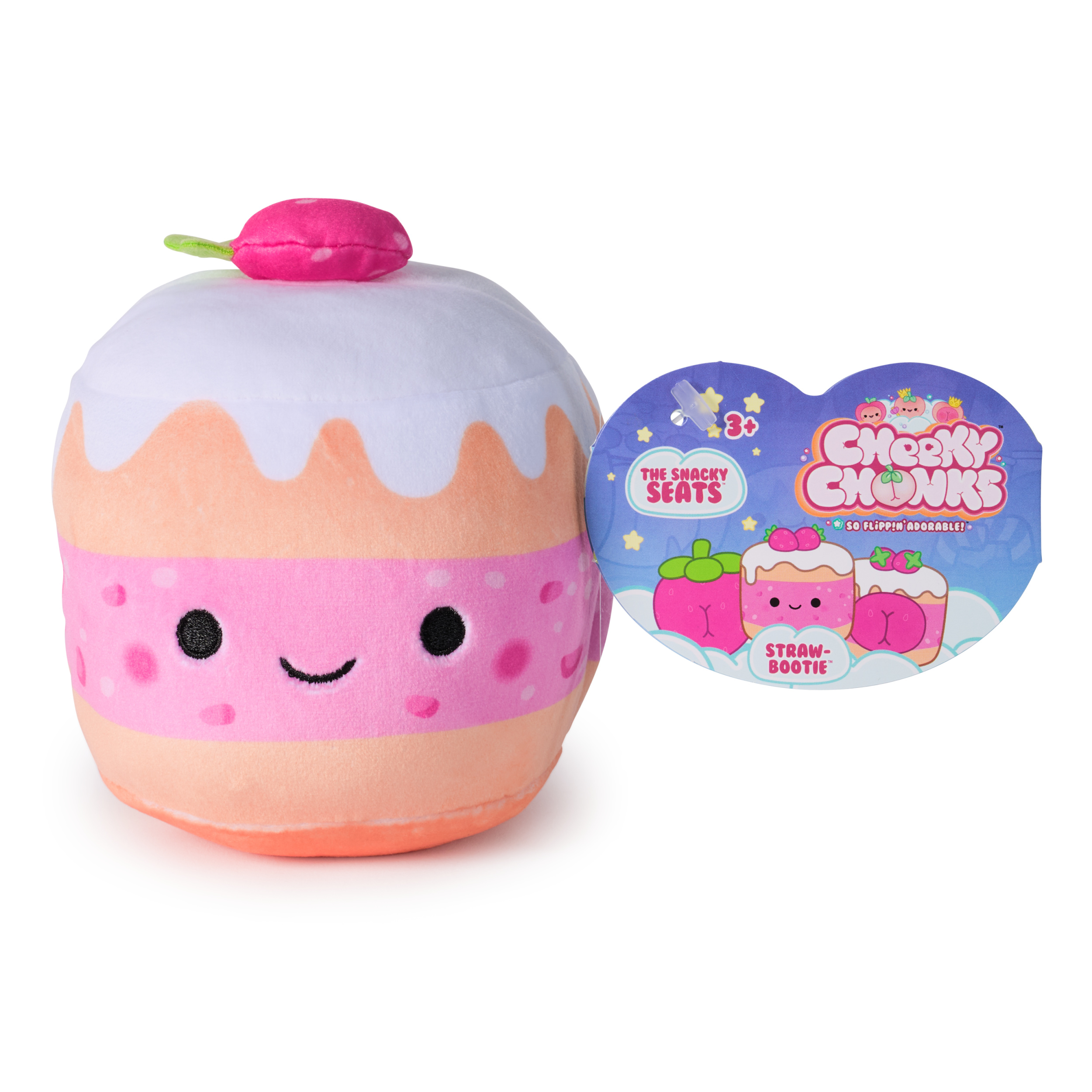 Cheeky Chonks Straw-Bootie Reversible Plush, Food Plushies, Strawberry Shortcake Plush, Stuffed Animal Plush Toy for Ages 3 and Up, Pink, 4.5 by SPIN MASTER TOYS