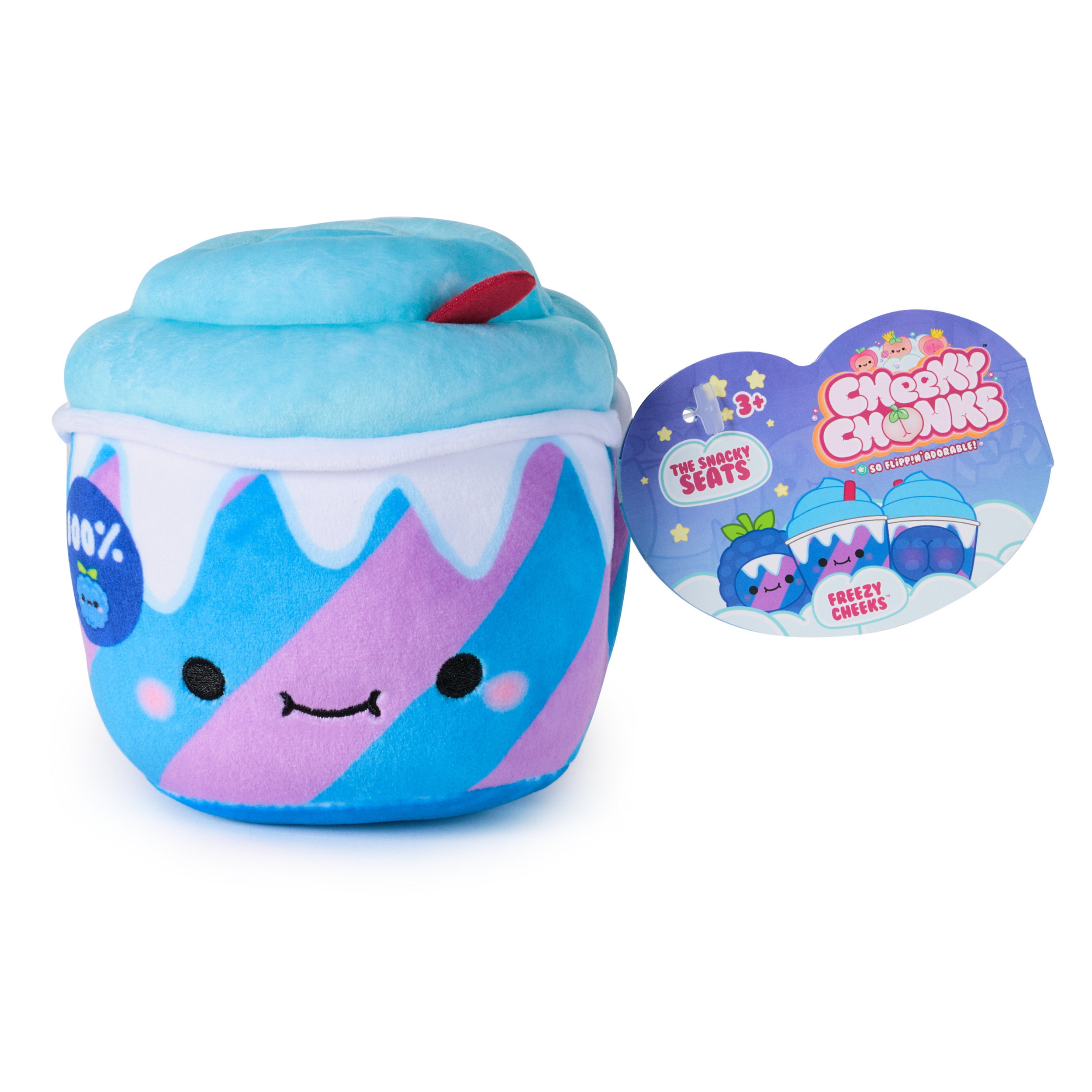 Cheeky Chonks Freezy Cheeks Reversible Plush, Food Plushies, Frozen Drink Plush, Blue Raspberry Slushy Stuffed Animal for Ages 3 and Up, Blue, 4.5 by SPIN MASTER TOYS
