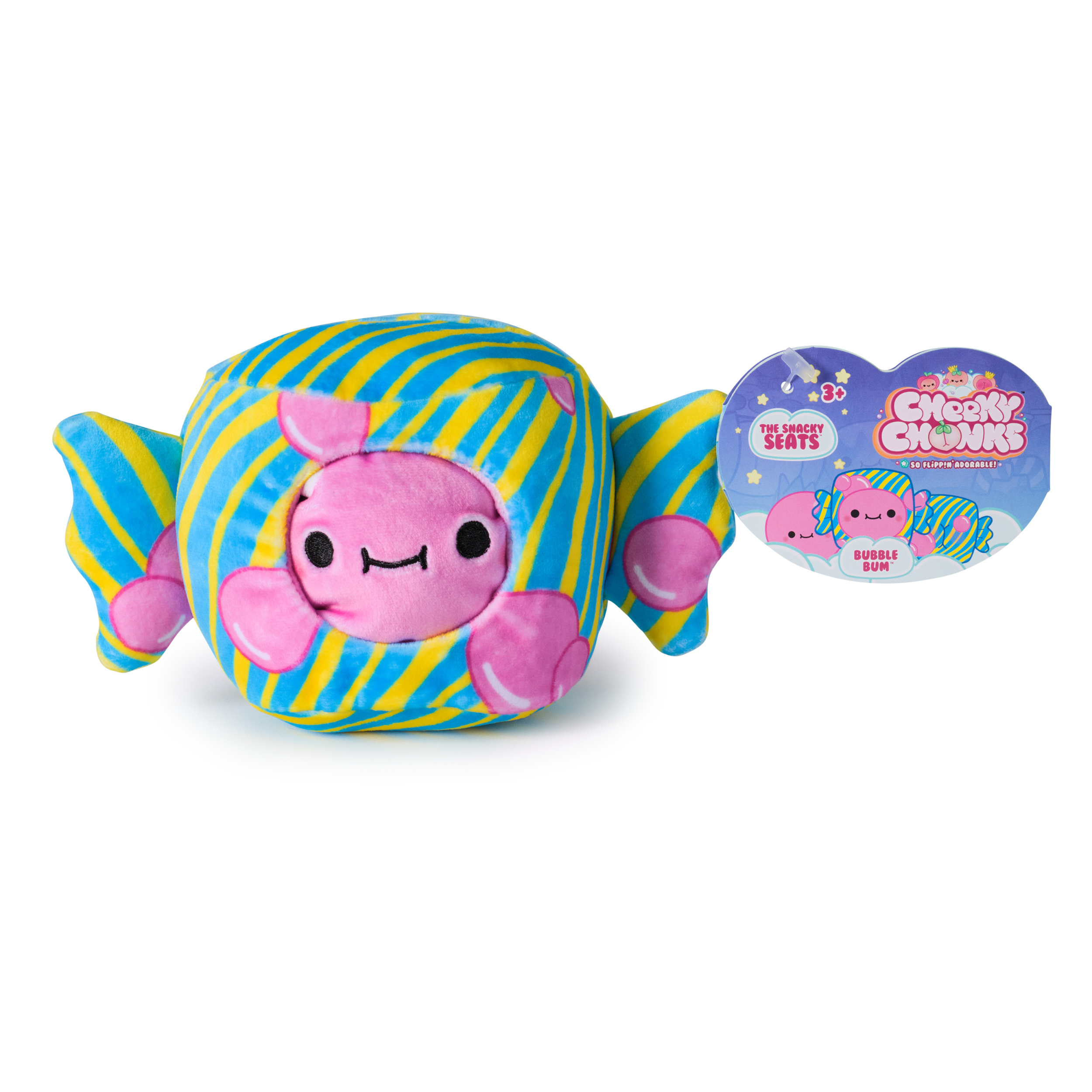 Cheeky Chonks Bubble Bum Reversible Plush, Food Plushies, Bubble Gum Plush, Bubblegum Plush Toy for Ages 3 and Up, Pink, 4.5” by SPIN MASTER TOYS