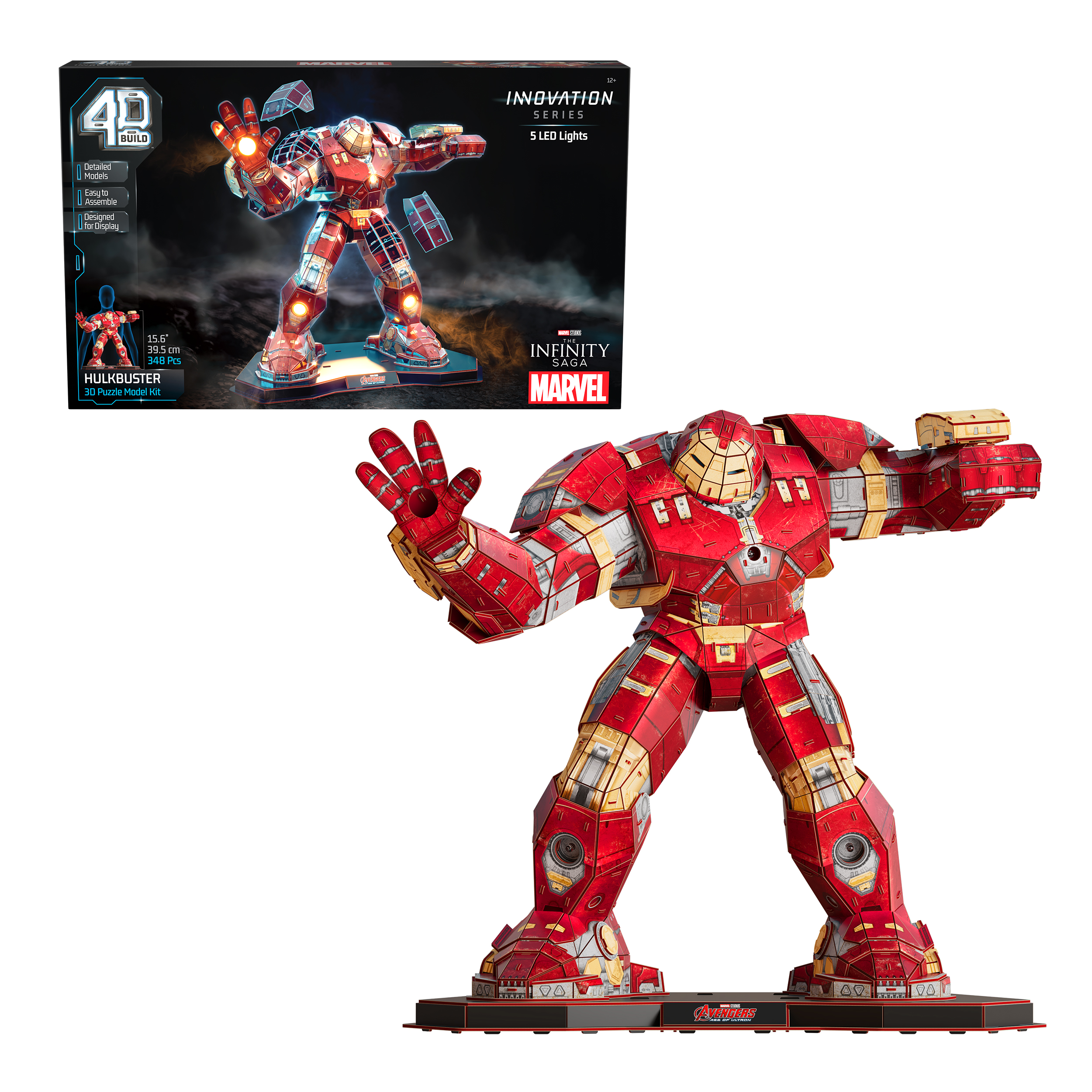 4D Build, Marvel Hulkbuster 3D Model Kit with LED Lights, 3D Puzzles for Adults & Teens, 348 Pieces, for Ages 12 & Up by SPIN MASTER TOYS