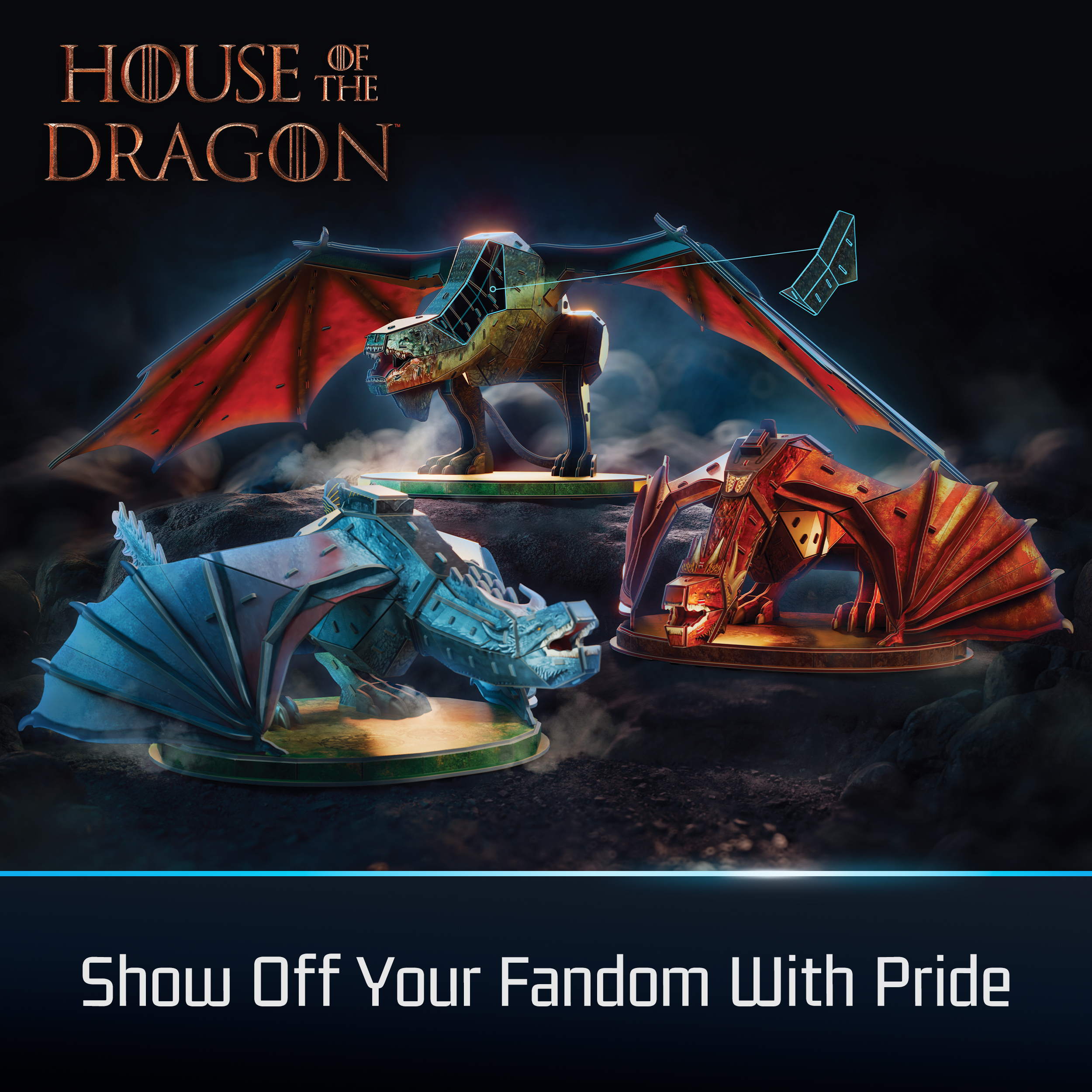 4D Build, House of the Dragon Dragon 3-Pack 3D Model Kit, Game of