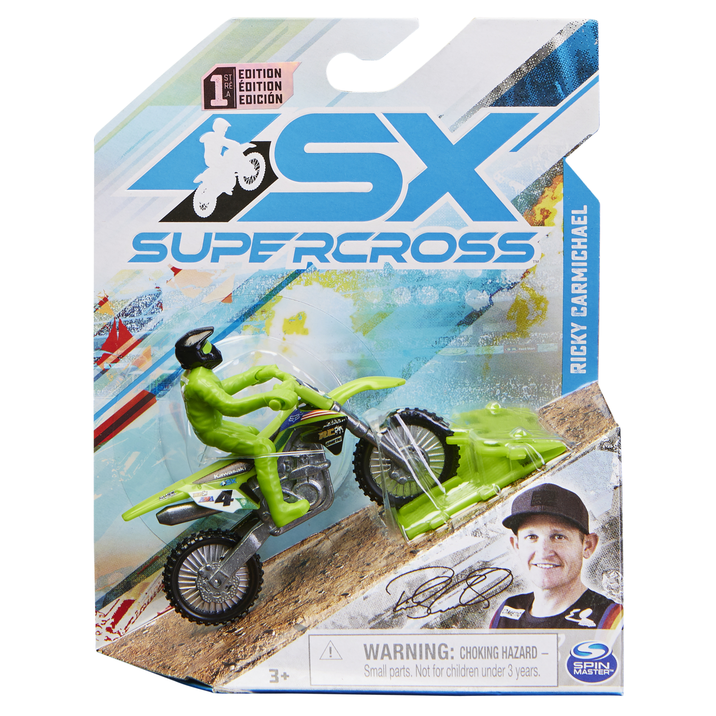Supercross Authentic Ricky Carmichael 1 24 Scale Die Cast Motorcycle with Rider Figure for Kids and Collectors Ages 3 and up Spin Master