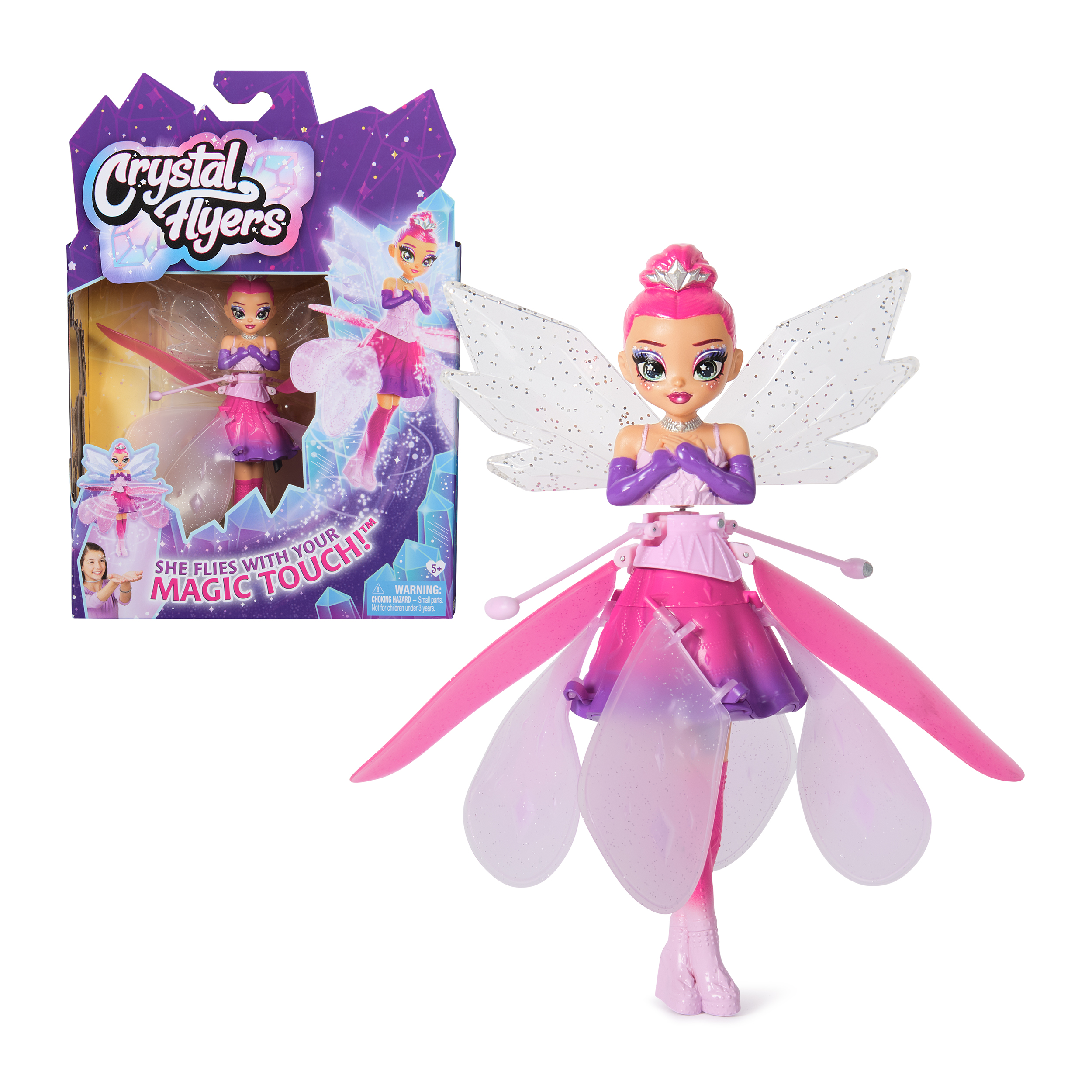Crystal Flyers Magical Flying Toy Doll with Crystal Wings Girls Gifts Interactive Christmas Gifts for Kids Ages 5 and up Spin Master
