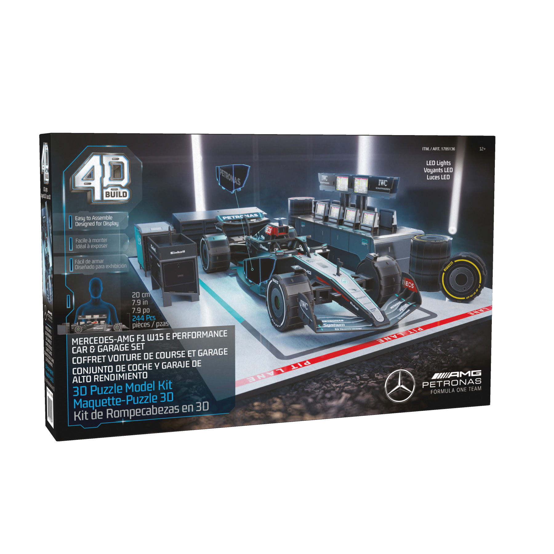 4D Build, Mercedes W15 Garage Set 3D Puzzle Model Kit with LEDs