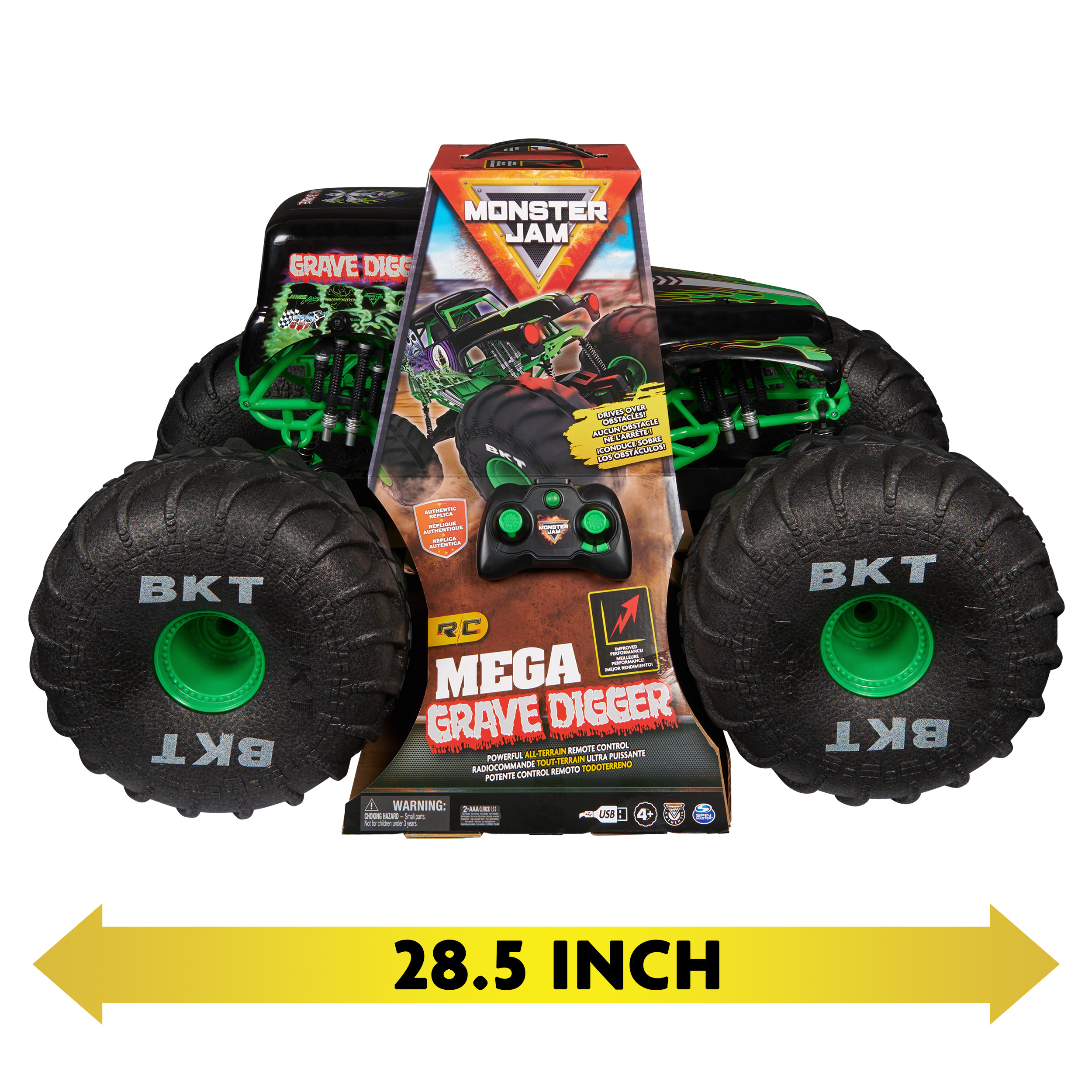 Monster Jam Official Mega Grave Digger All Terrain Remote Control Monster Truck Over 2 Ft. Tall 1 6 Scale Kids Toys for Boys and Girls Ages 4 6 Spin Master