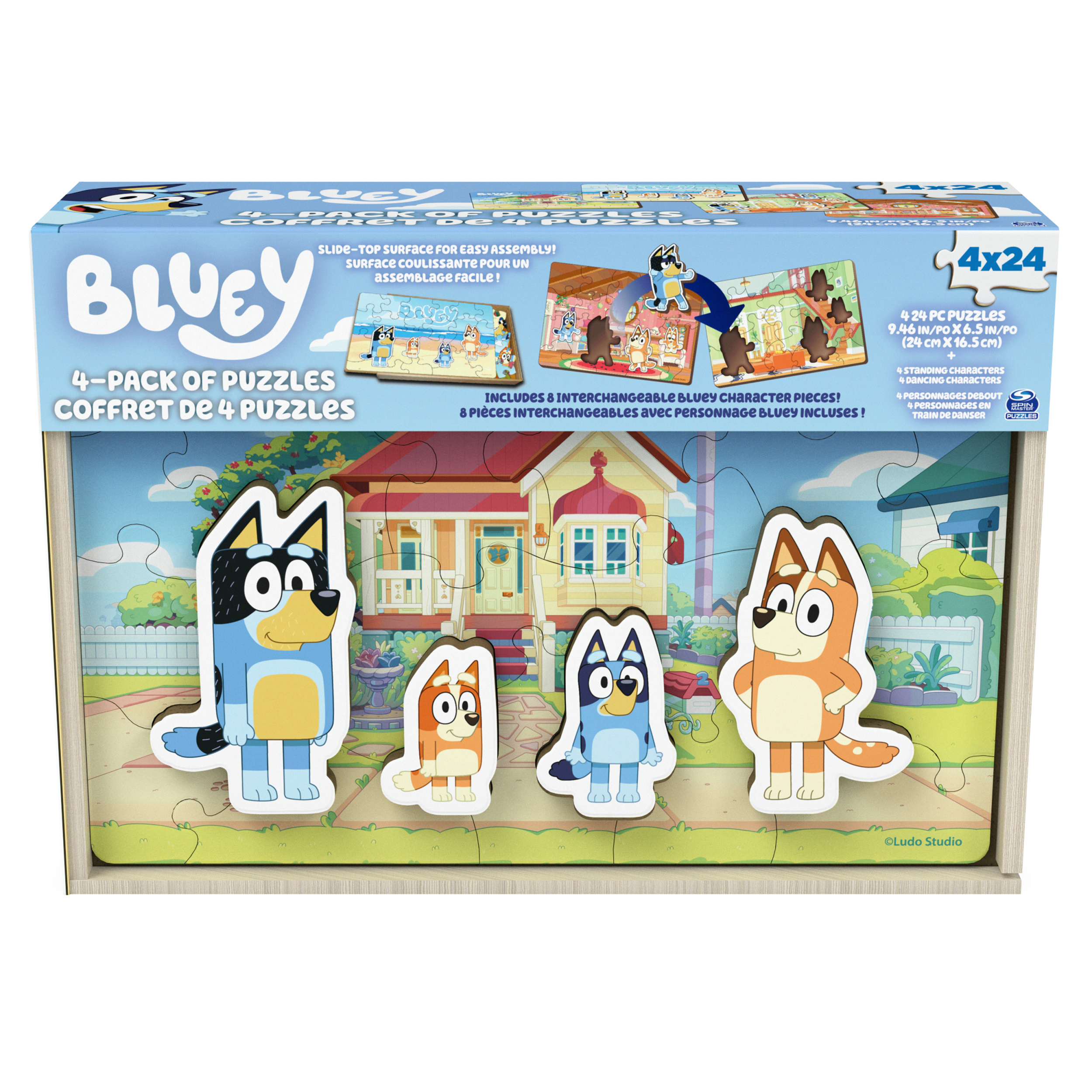 Bluey, 4-Pack of Wooden Puzzles with Bingo, Mum, and Dad