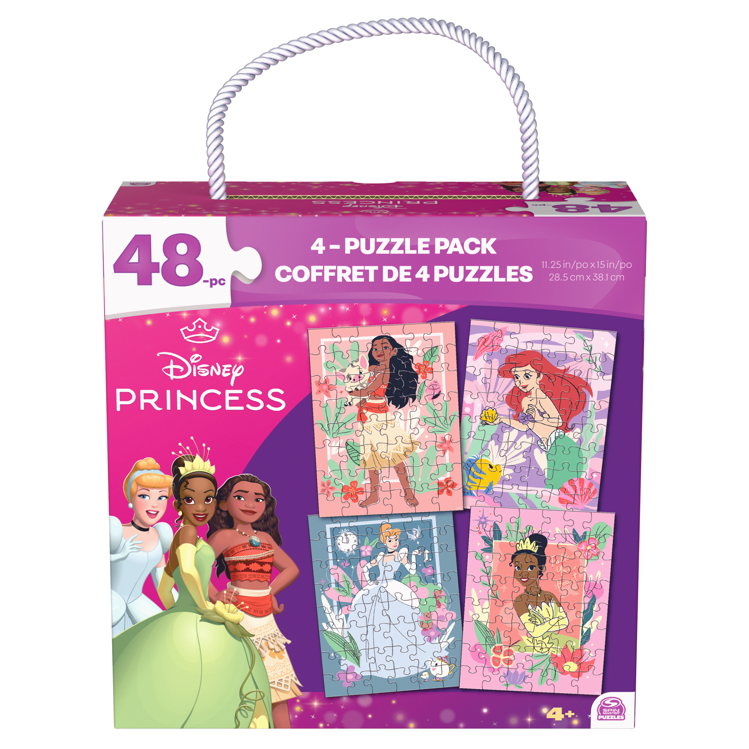Disney Princess, 4-Pack 48-Piece Jigsaw Puzzles in Storage Box