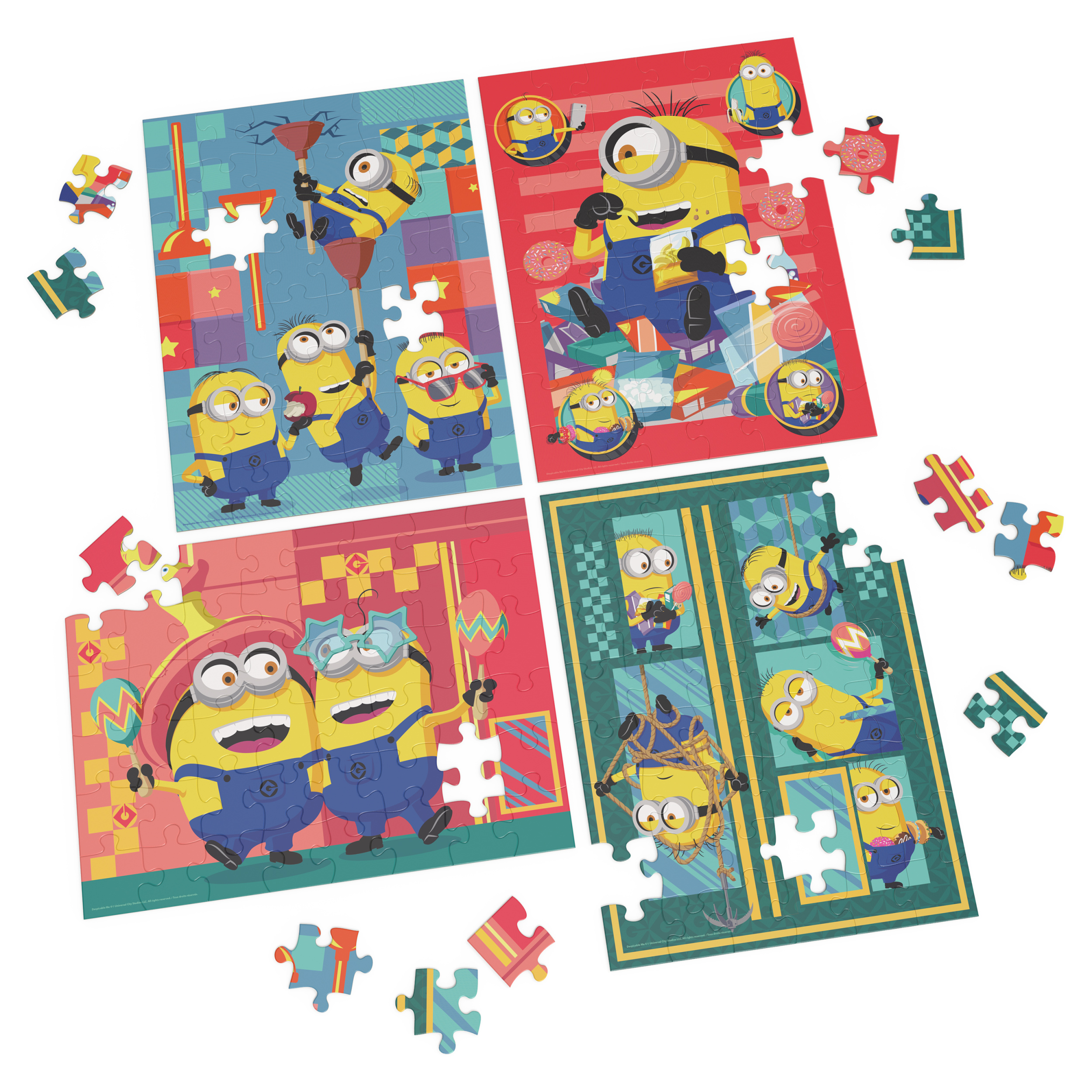 Minions, 4-Pack 48-Piece Jigsaw Puzzles in Storage Box with Rope