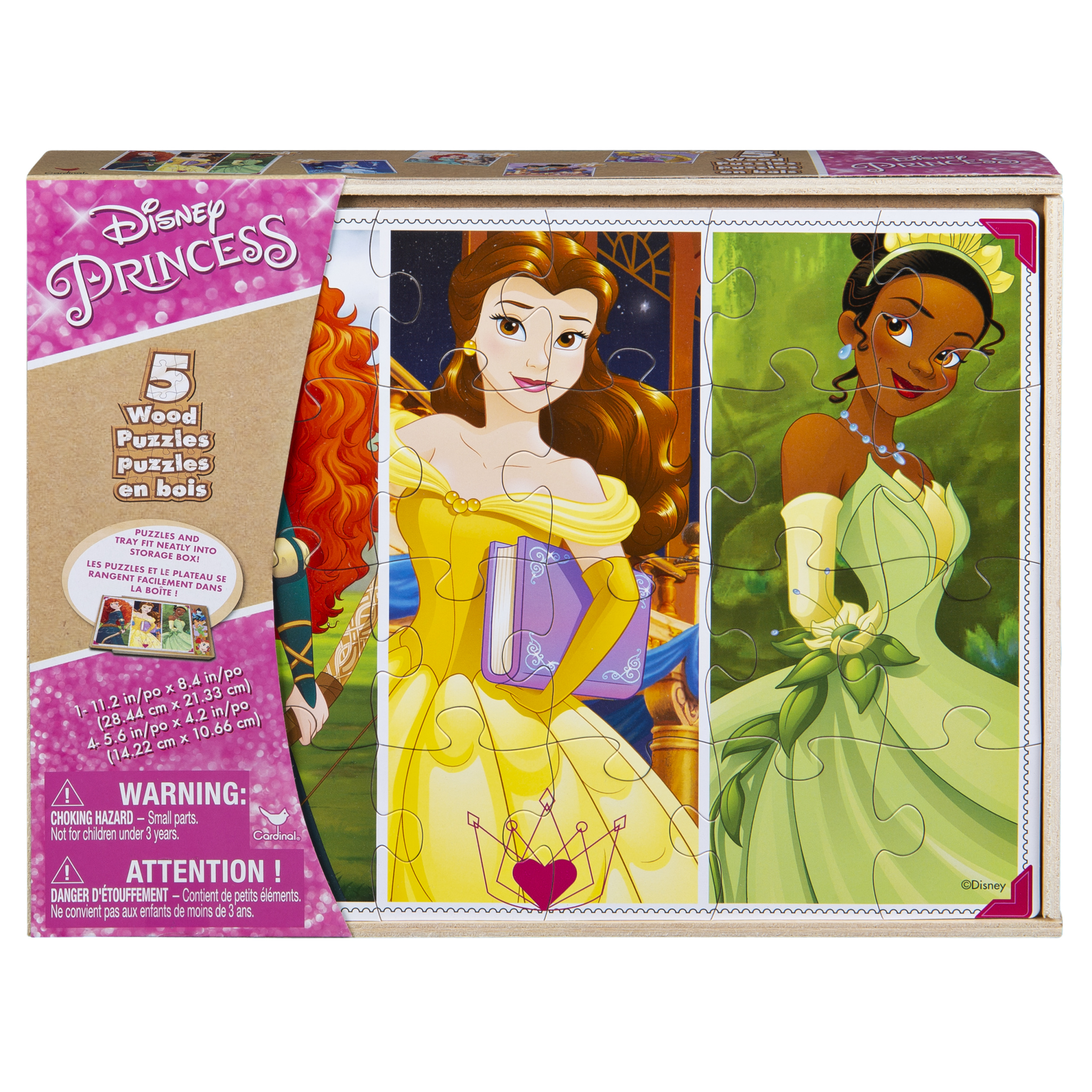 PRINCESS PRINCESS ５品 Disney Princess 5-Pack of Wooden Puzzles in Wood Storage Box