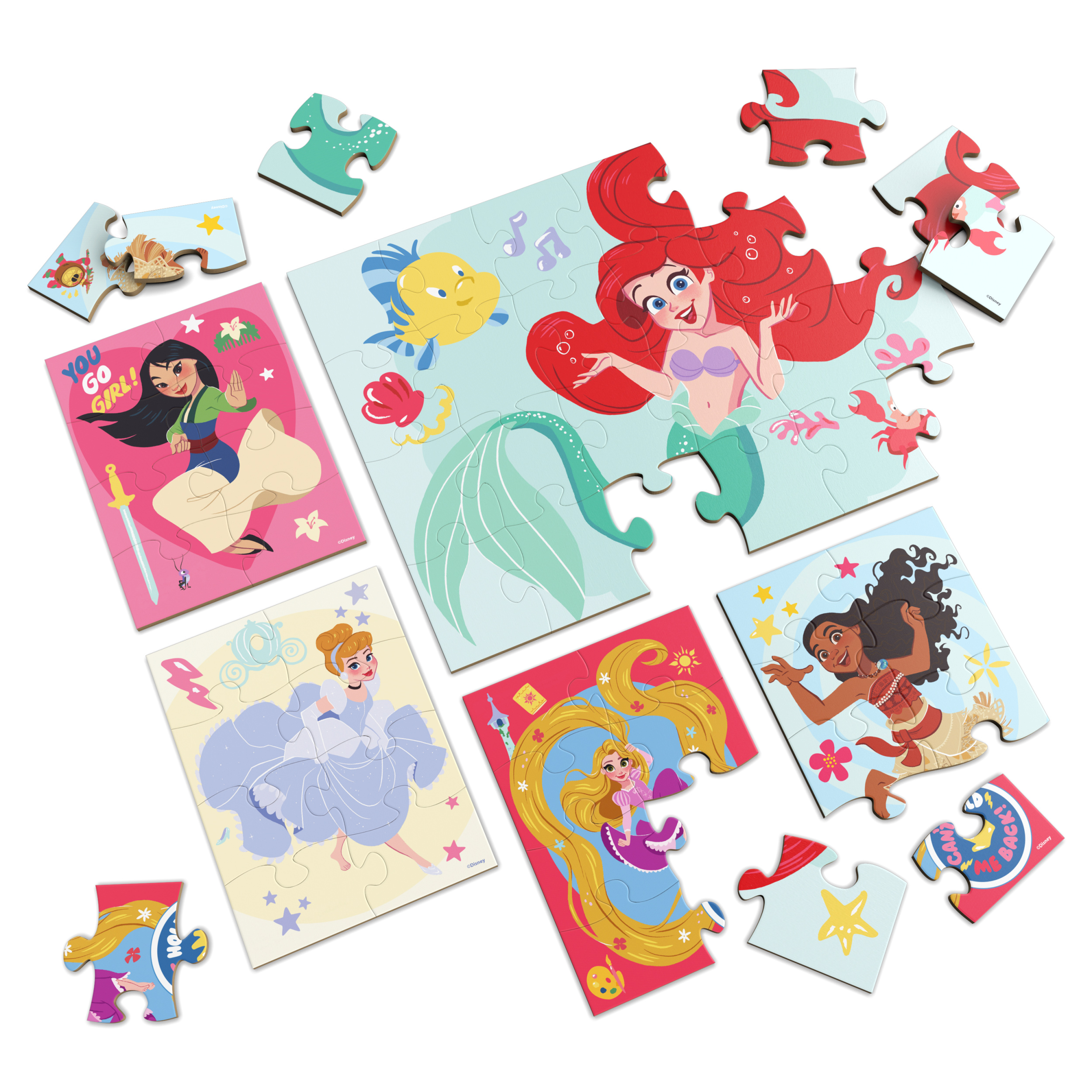 Disney Princess 5-Pack of wood Jigsaw Puzzles for Families, Kids