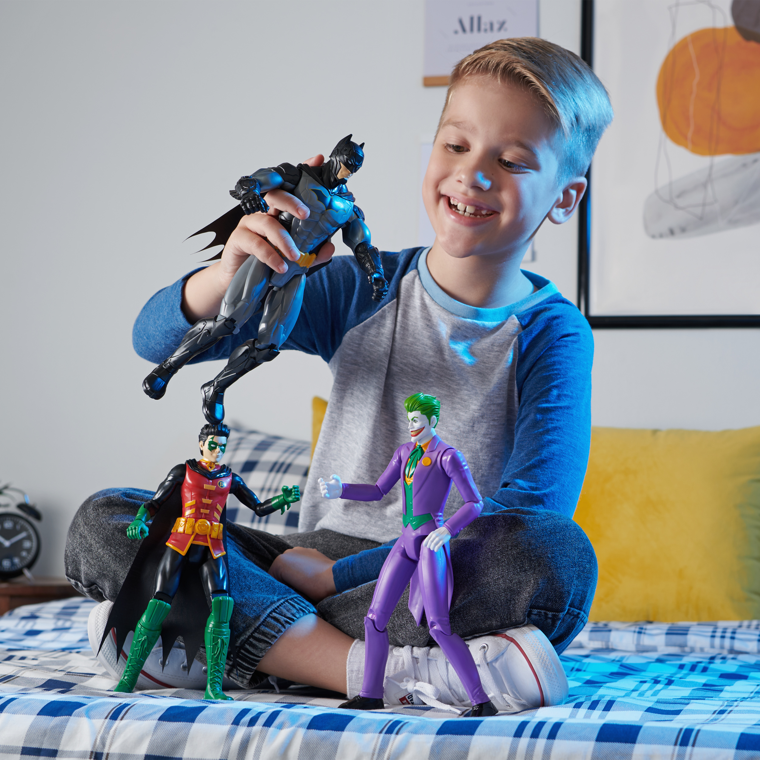 DC Comics Battle 4 Pack Batman Robin The Joker Riddler 12 inch Action Figures Super Hero Kids Toys for Boys and Girls Ages 3 Spin Master
