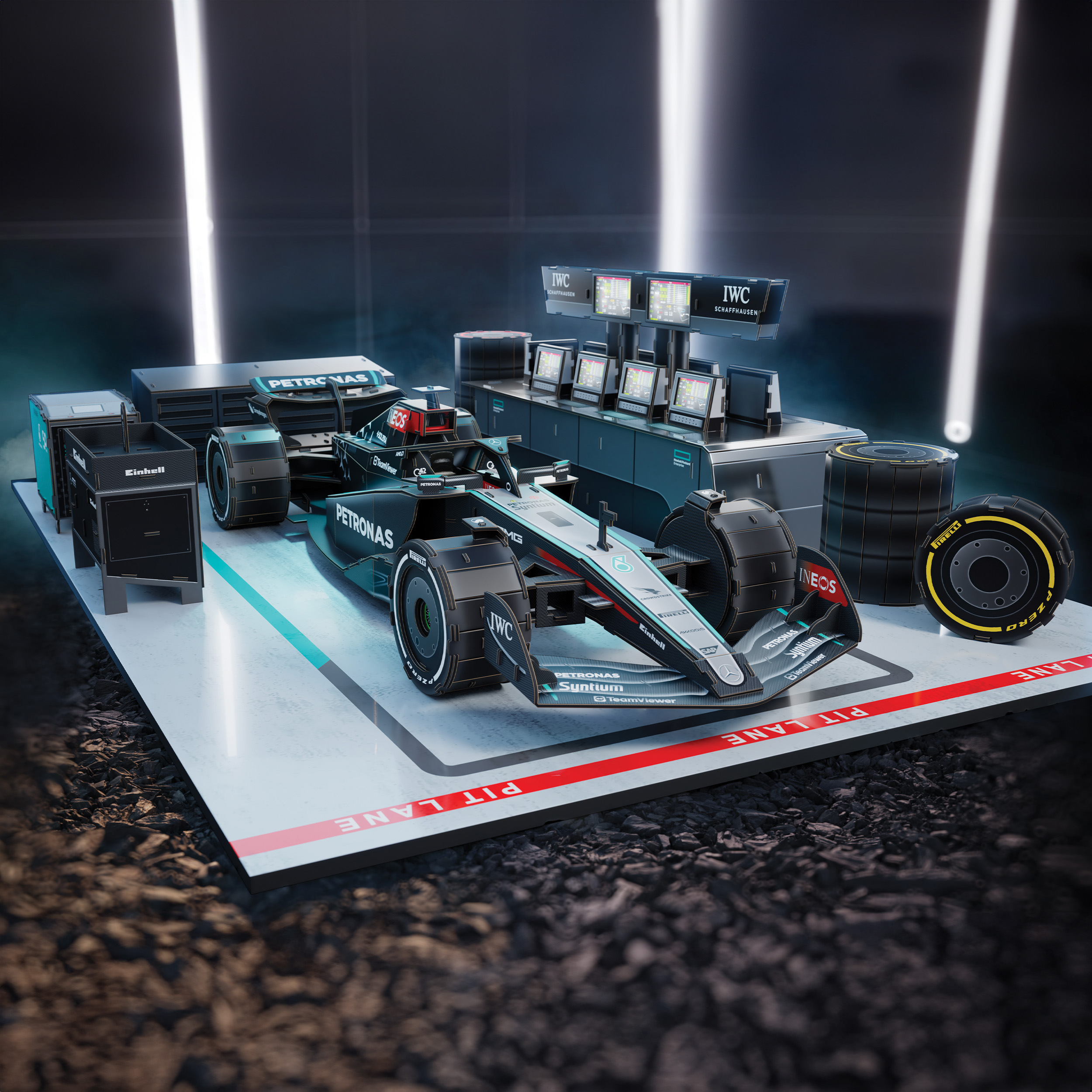 4D Build, Mercedes W15 Garage Set 3D Puzzle Model Kit with LEDs