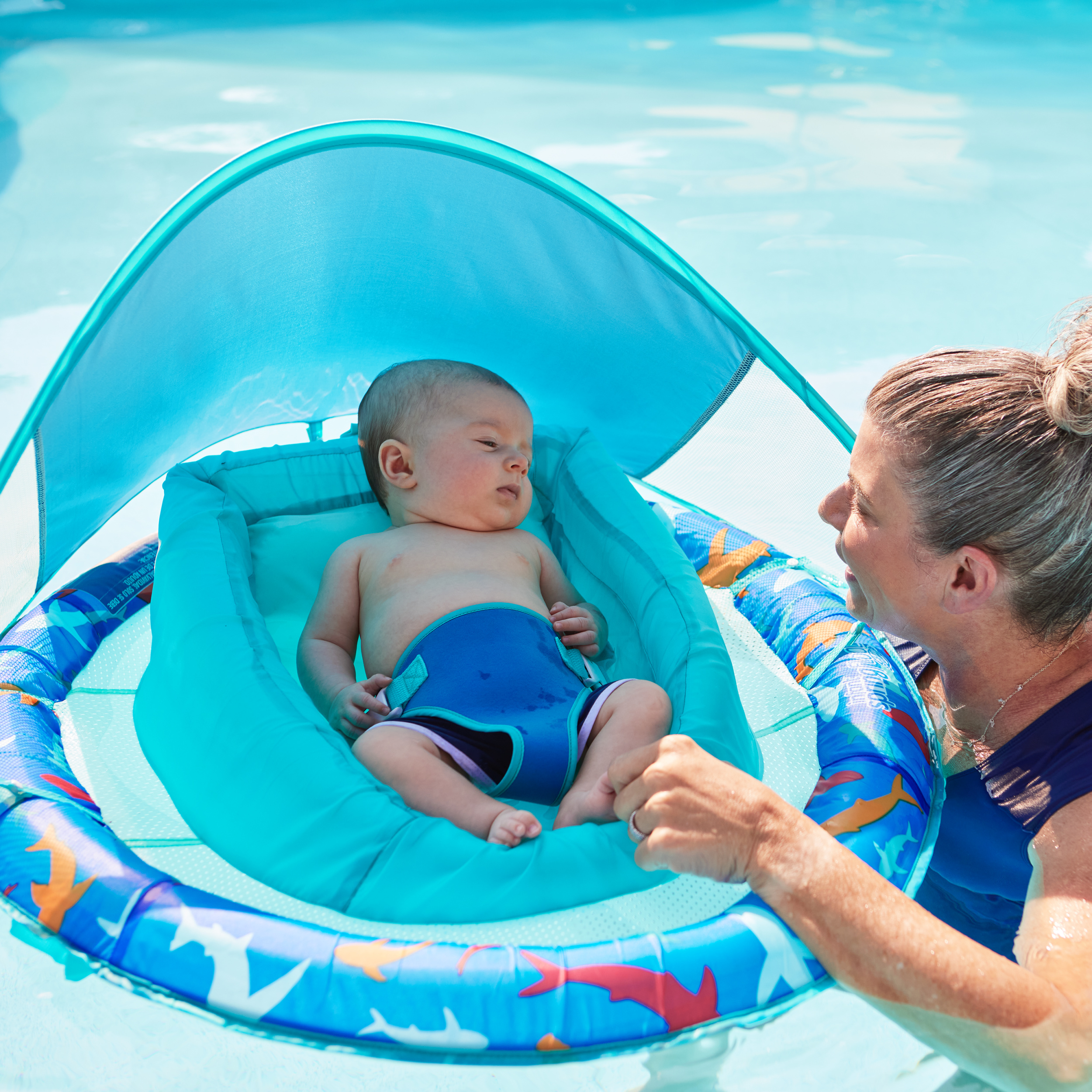 Swimways Sun Canopy Inflatable Infant Spring Float for Infants 3 9 Months Shark Design Spin Master