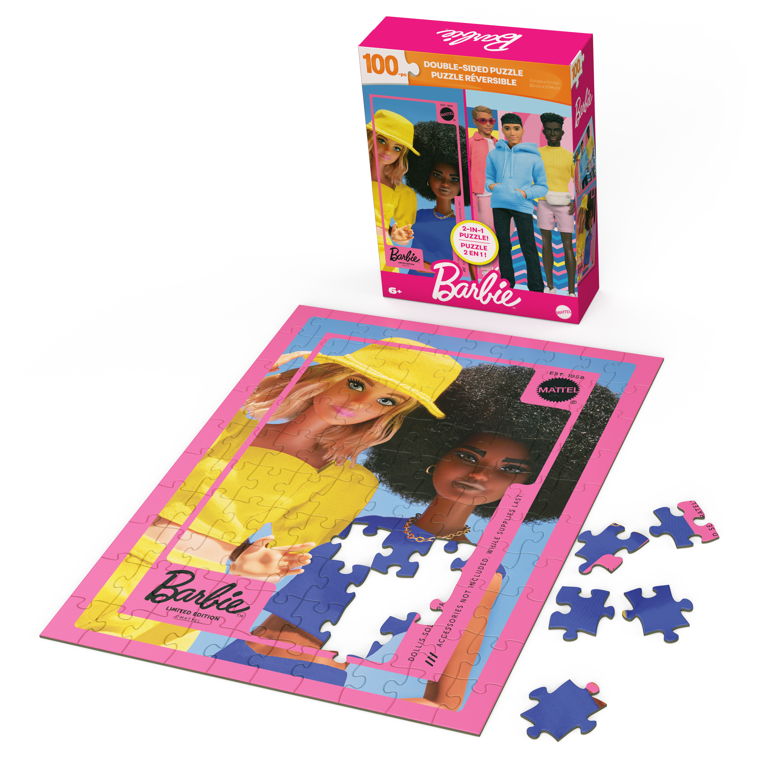 Spin Master Games Barbie 100 Piece Double Sided 2 in 1 Jigsaw Puzzle Barbie Toys Barbie Puzzle Girls Toys for Ages 6 Spin Master