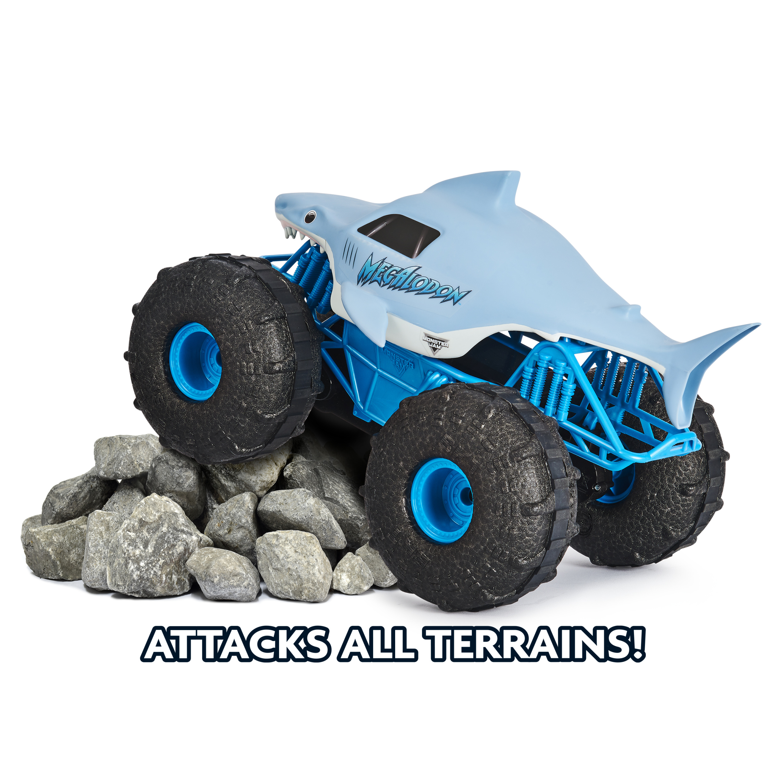 Monster Jam Official Megalodon Storm All Terrain Remote Control Monster Truck for Boys and Girls 1 15 Scale Kids Toys for Ages 4 6 Spin Master
