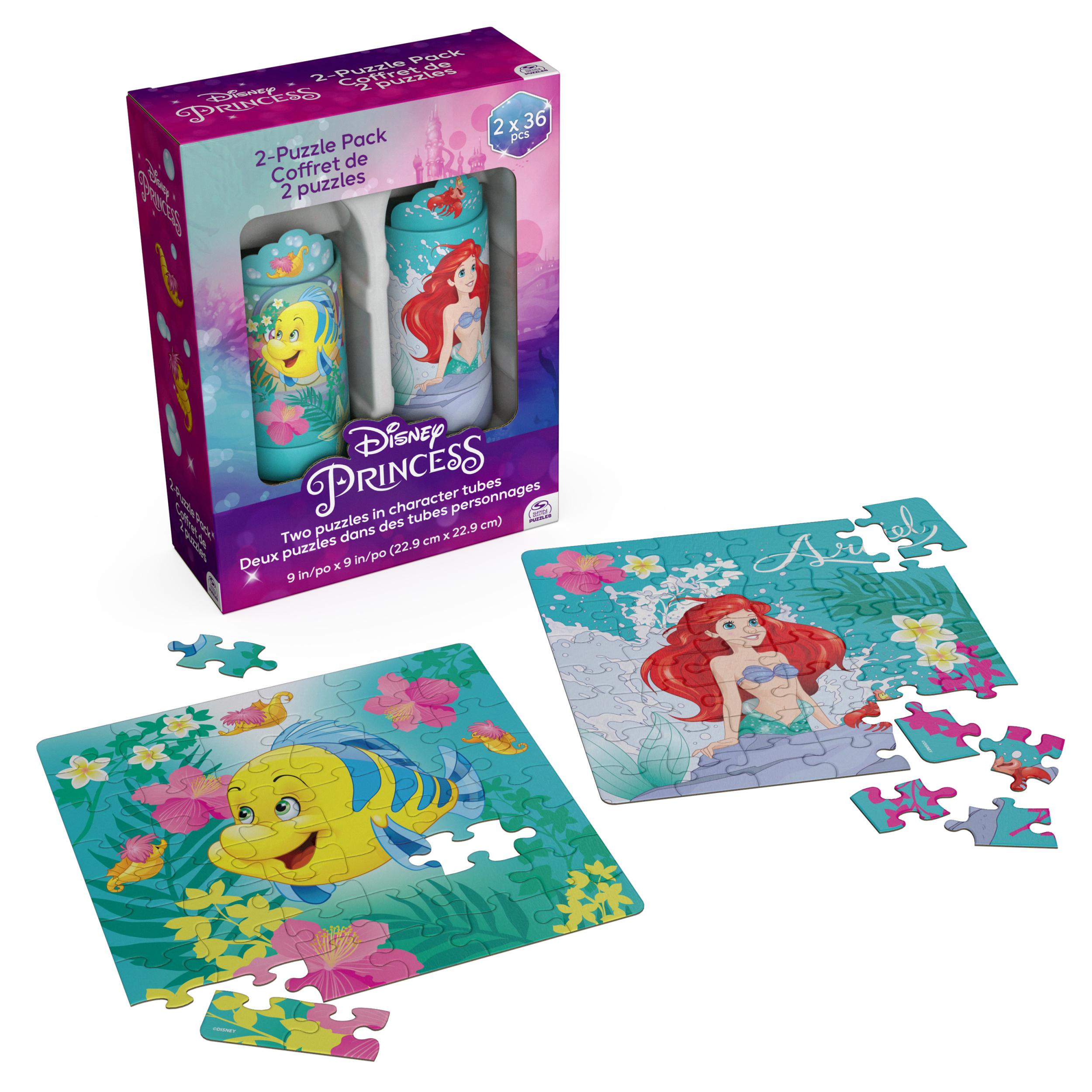 Disney Princess Little Mermaid Ariel Flounder 36 Piece Jigsaw Puzzles 2 Pack Tubes Disney Princess Toys Disney Puzzle Girls Toys for Kids Ages 3 and up Spin Master