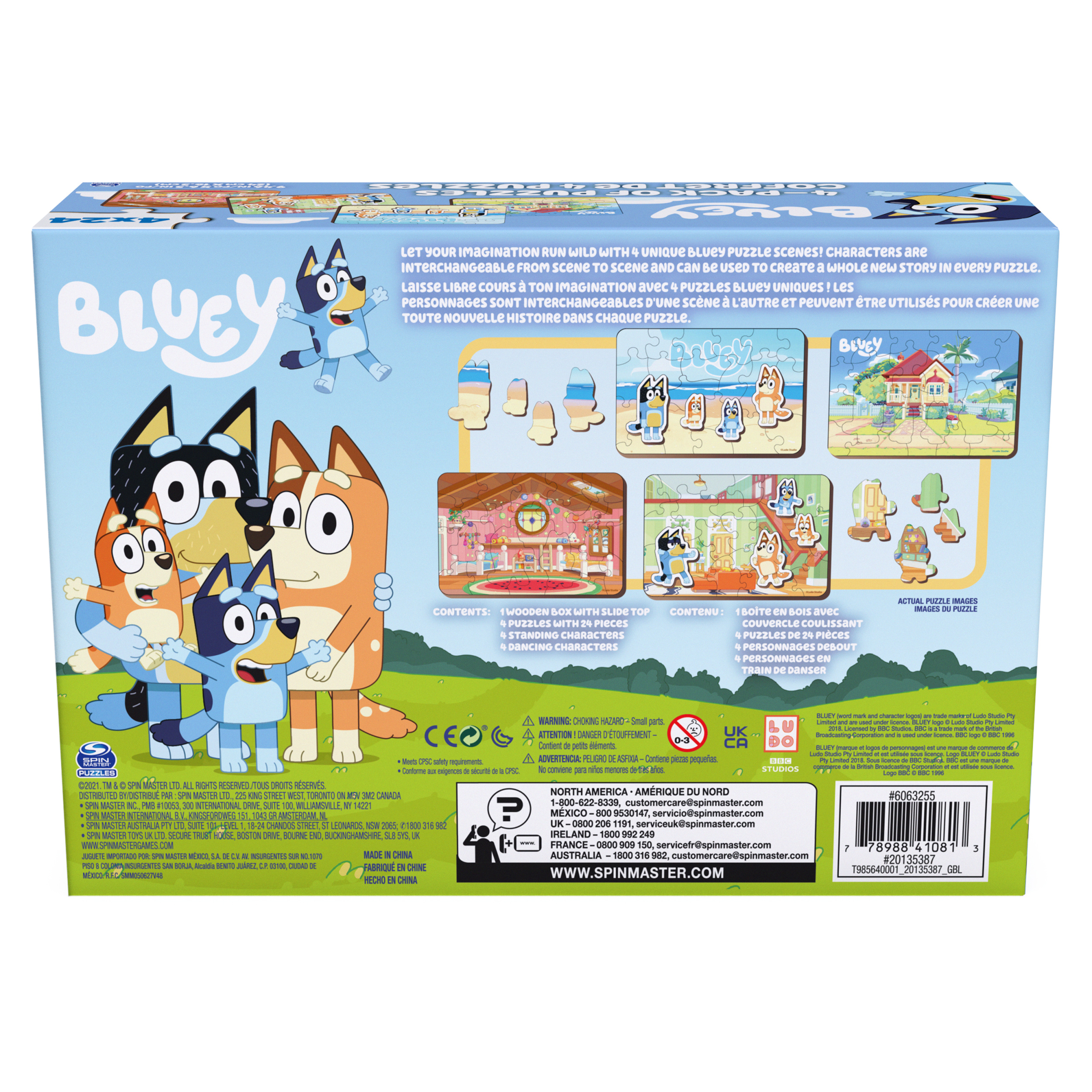 Bluey, 4-Pack of Wooden Puzzles with Bingo, Mum, and Dad
