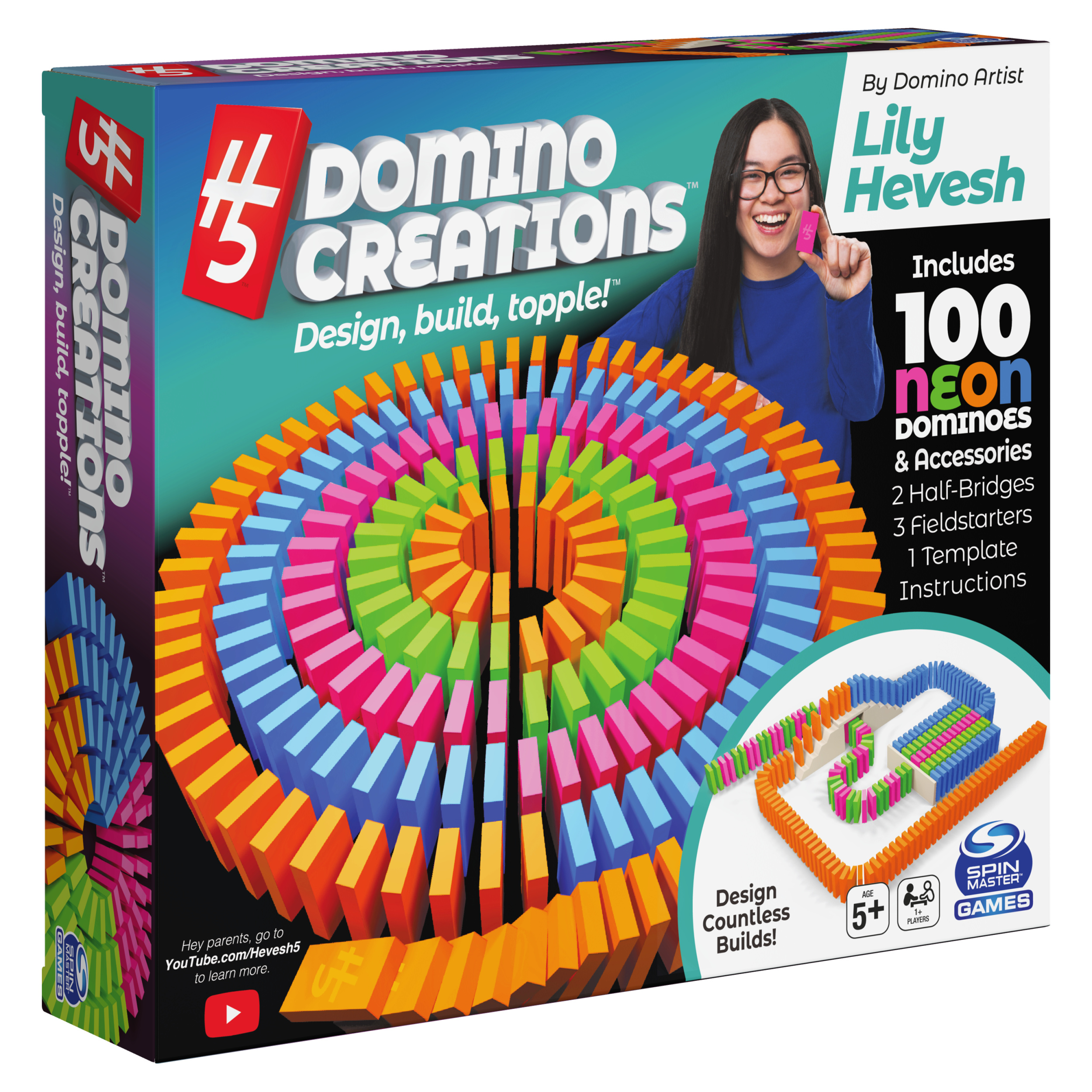 H5 Domino Creations 100-Piece Neon Set by Lily Hevesh, for