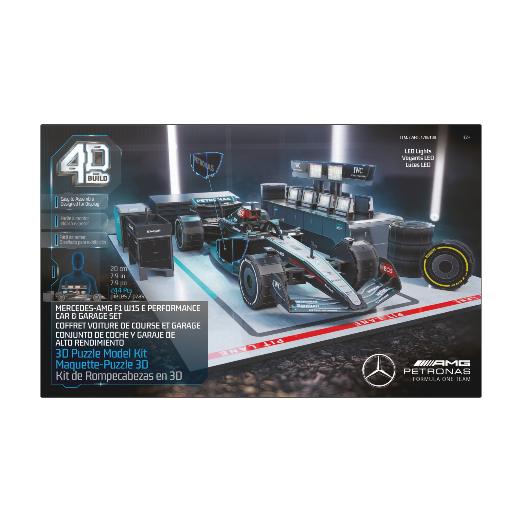 4D Build, Mercedes W15 Garage Set 3D Puzzle Model Kit with LEDs