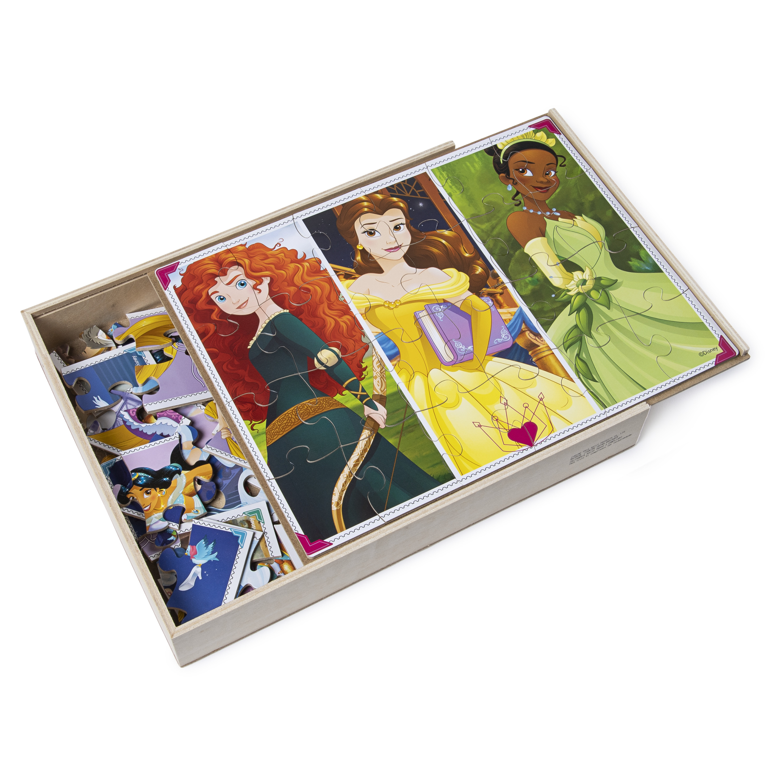PRINCESS PRINCESS ５品 Disney Princess 5-Pack of Wooden Puzzles in Wood Storage Box