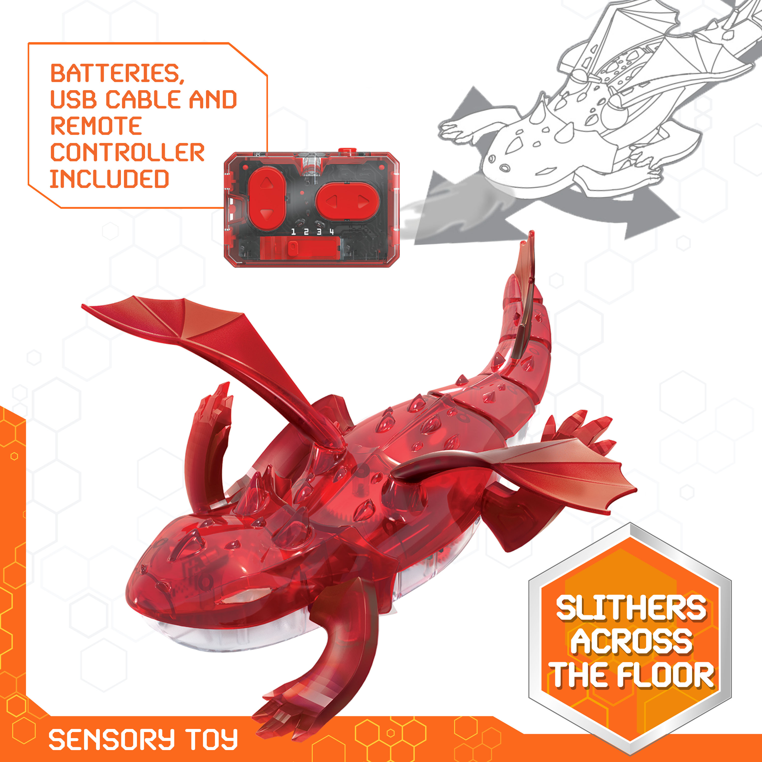 HEX BOTS Remote Control Dragon Rechargeable Robot Dragon Toys for Kids Adjustable Robotic Dragon Figure Toys for Boys Girls Ages 4 Up Red Spin Master