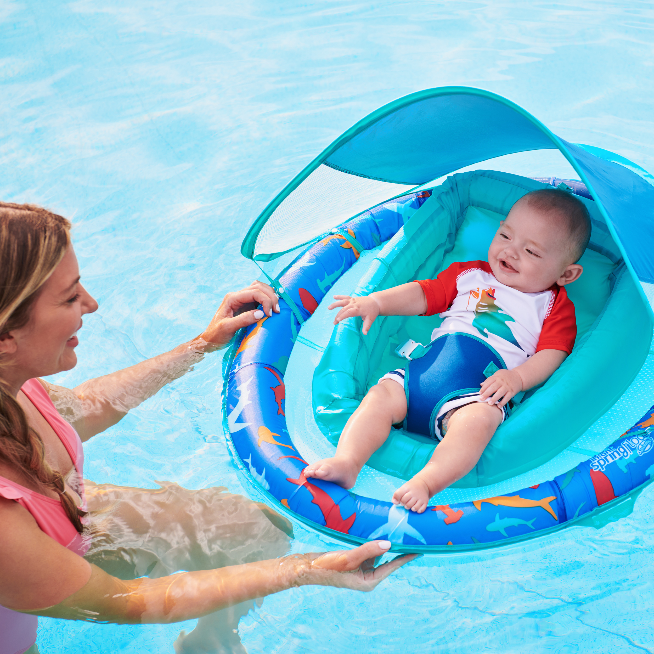 Swimways Inflatable Infant Shark Spring Float with Canopy Spin Master