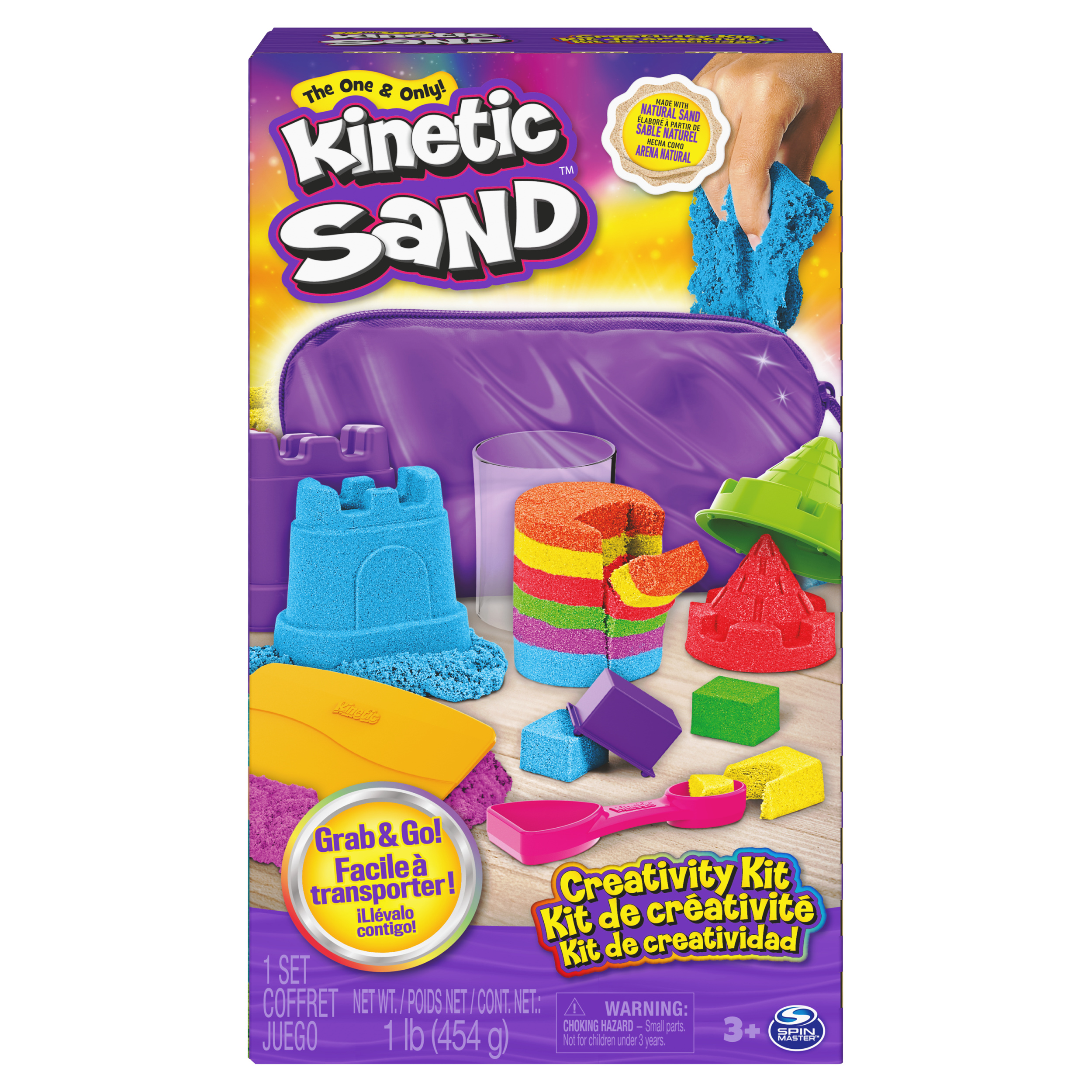 Kinetic Sand Creativity Kit with 1lb Red Blue and Yellow Play Sand 6 Tools Storage Play Sand Sensory Toys for Kids Aged 3 and Up Spin Master