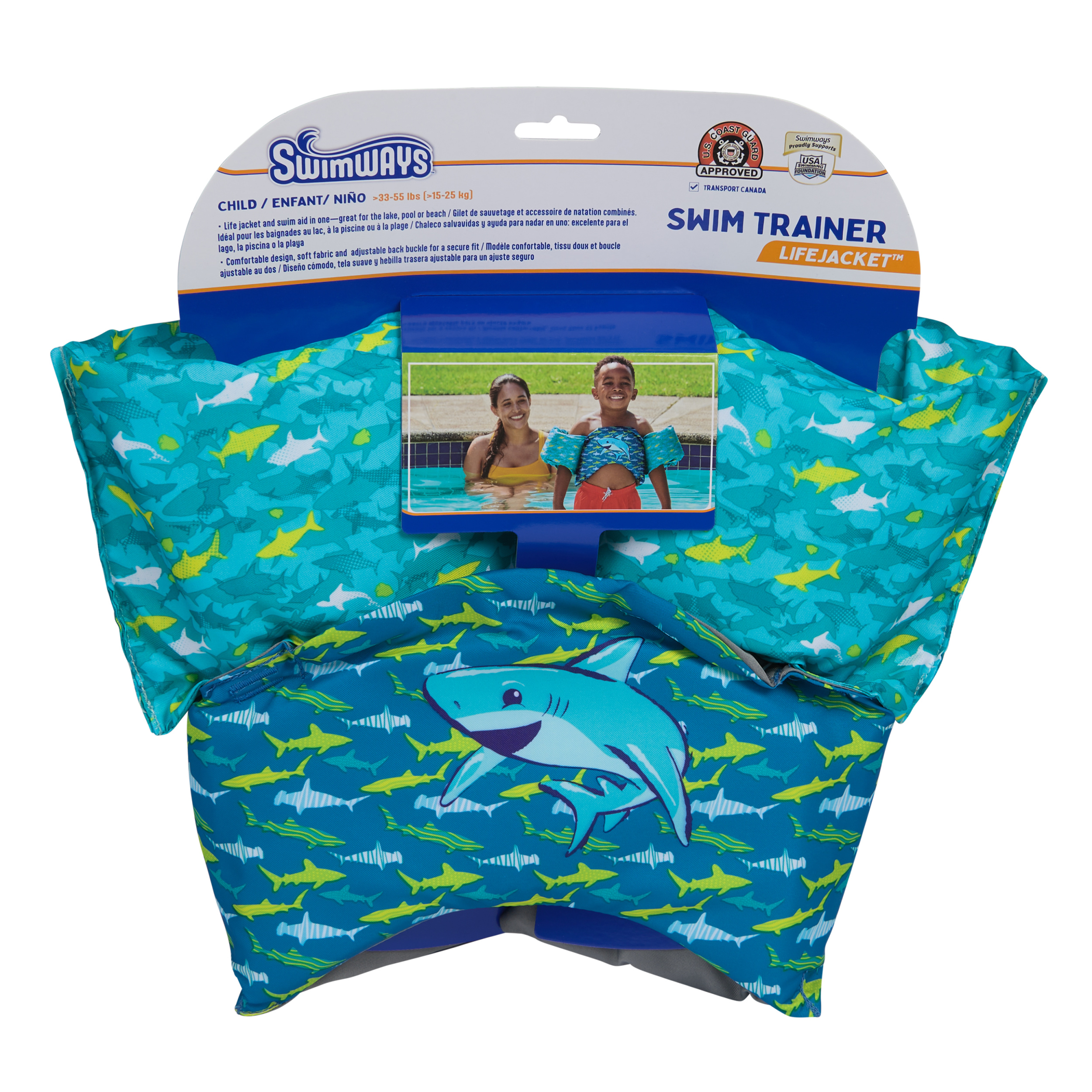 SwimWays Shark Swim Trainer, US Coast Guard Approved Life Vest, Kids ...
