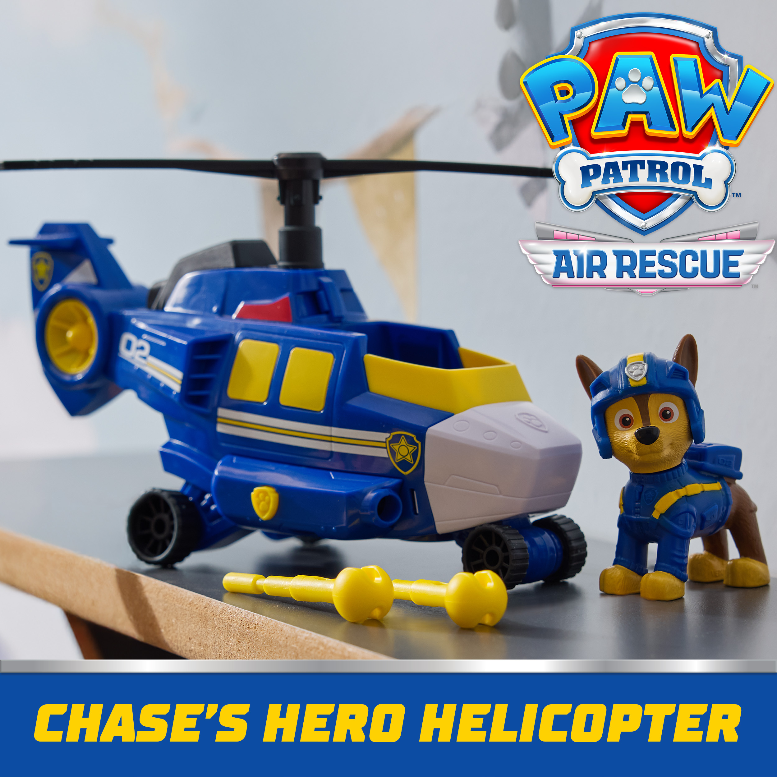 PAW Patrol Air Rescue Chase Action Figure Hero Helicopter Toy with Projectile Launcher 2 Projectiles Kids Toys for Boys Girls Ages 3 Spin Master