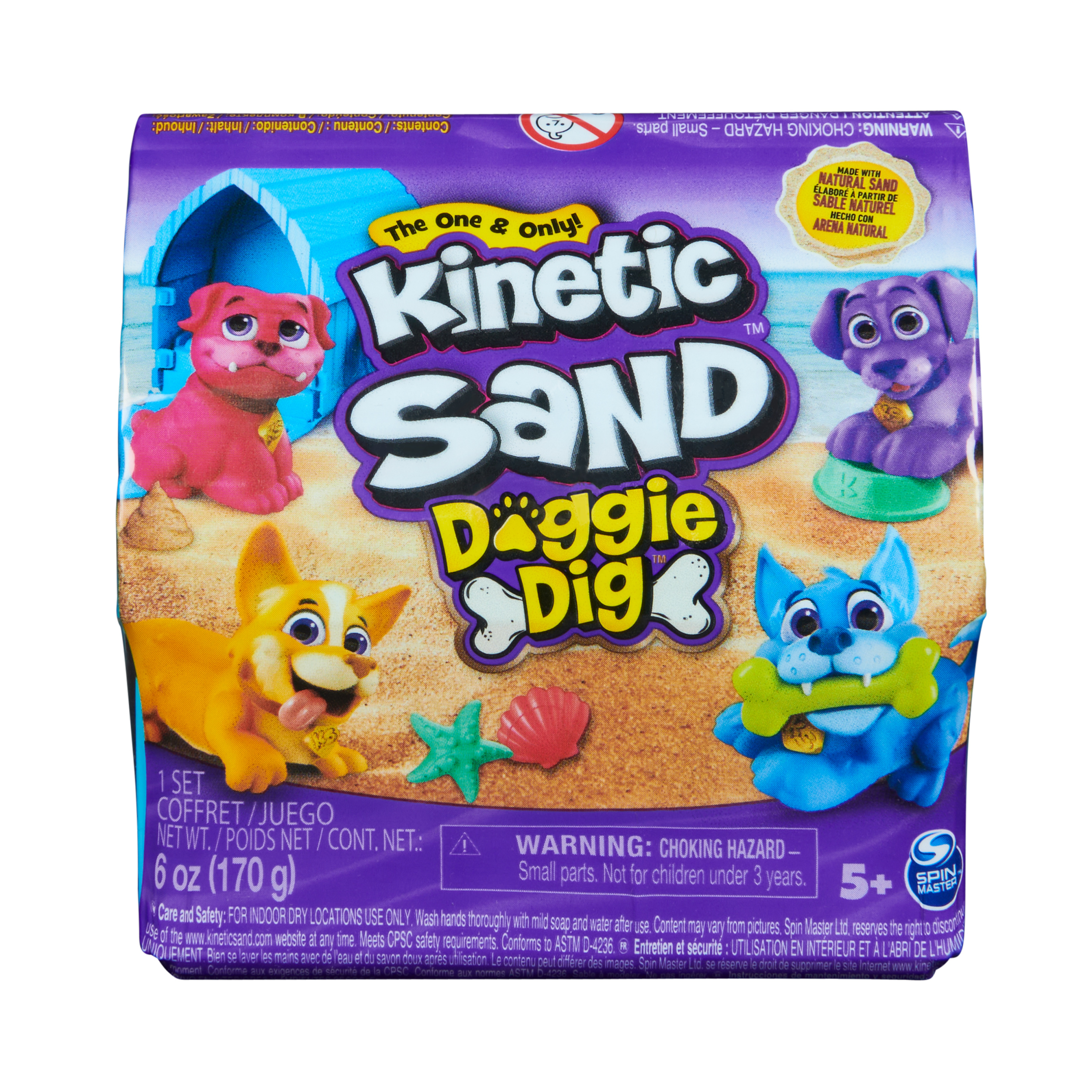 Kinetic Sand Doggie Dig with Surprise Multipurpose Dog Tool 6oz Beach Sand and Play Sand Storage Styles May Vary Sensory Toys for Kids Spin Master