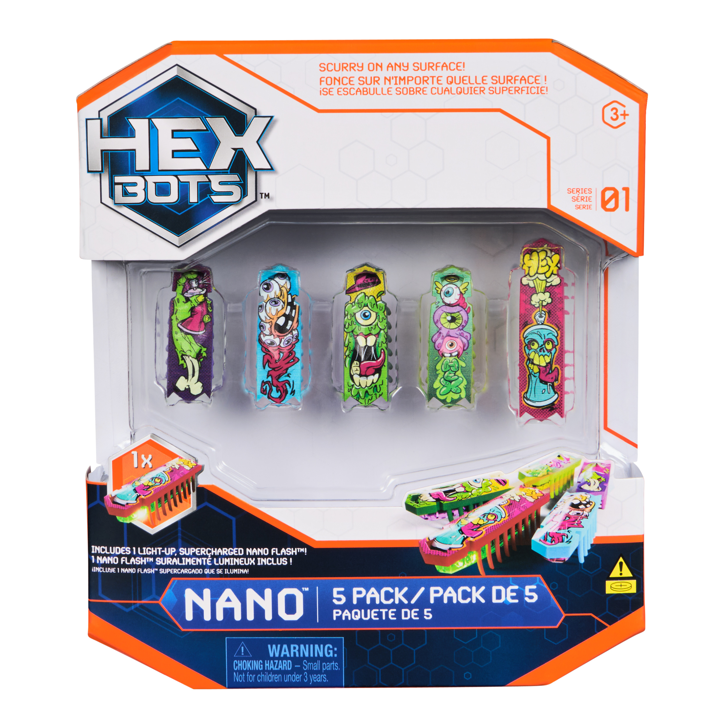 HEX BOTS Nano 5 Pack, 4 Mini Bots with Bonus Flash Bot, Sensory Toy for ...